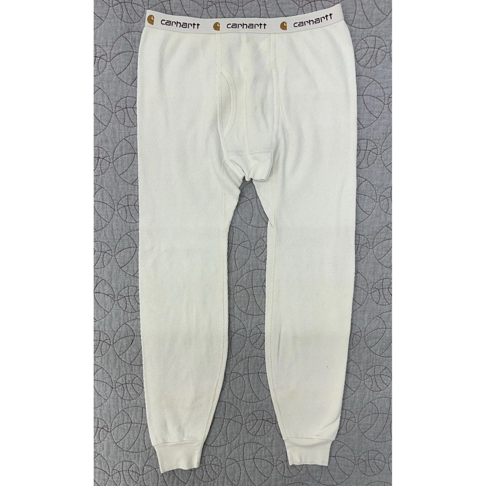 Carhartt K57 Thermal Long Johns Pants Waffle Knit Mens Large Cream USA Made